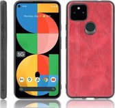 Voor Google Pixel 5a 5G Schokbestendig Naaien Koe Patroon Skin PC + PU + TPU Case (Rood)