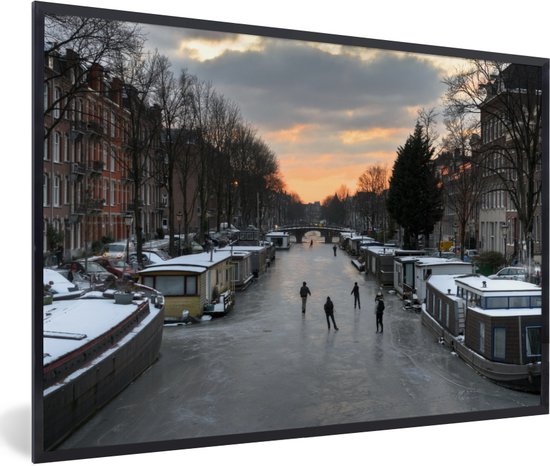 Fotolijst incl. Poster - Amsterdam - Schaatsen - Winter - 90x60 cm - Posterlijst