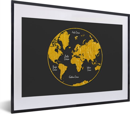 Fotolijst incl. Poster - Wereldkaart - Cirkel - Goud - 40x30 cm - Posterlijst