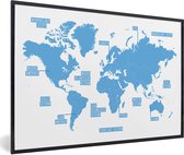 Fotolijst incl. Poster - Wereldkaart - Blauw - Simpel - 120x80 cm - Posterlijst
