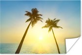 Uitzicht vanaf een tropisch strand op palmbomen en de zee Poster 180x120 cm - Foto print op Poster (wanddecoratie woonkamer / slaapkamer) / Landschappen Poster / Zee en Strand XXL / Groot formaat!