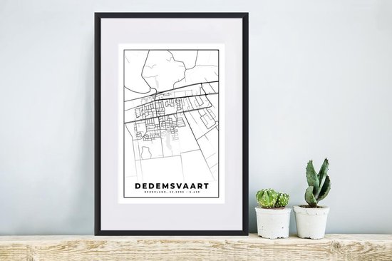 Affiche avec cadre Carte - Dedemsvaart - Zwart - Wit - 40x60 cm