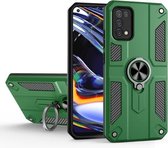 Koolstofvezelpatroon PC + TPU-beschermhoes met ringhouder voor OPPO Realme 7 Pro (donkergroen)