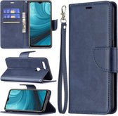 Voor OPPO A7 Retro Lamsvacht Textuur Pure Kleur Horizontale Flip PU Lederen Case met Houder & Kaartsleuven & Portemonnee & Lanyard (Blauw)