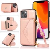 Multifunctionele cross-body kaarttas TPU + PU achterkant van de behuizing met houder en kaartsleuf en portemonnee voor iPhone 13 mini (roségoud)