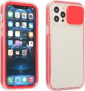 Sliding Camera Cover Design Schokbestendig TPU Frame + Clear PC Case voor iPhone 13 (Rood)