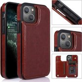 Dubbele gesp schokbestendige PU-beschermhoes met kaartsleuven en houder voor iPhone 13 Mini (bruin)
