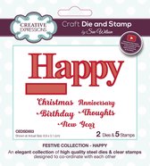 Creative Expressions Stans en stempelset - 'Happy...' - 2 x stans en 5x clear stamp