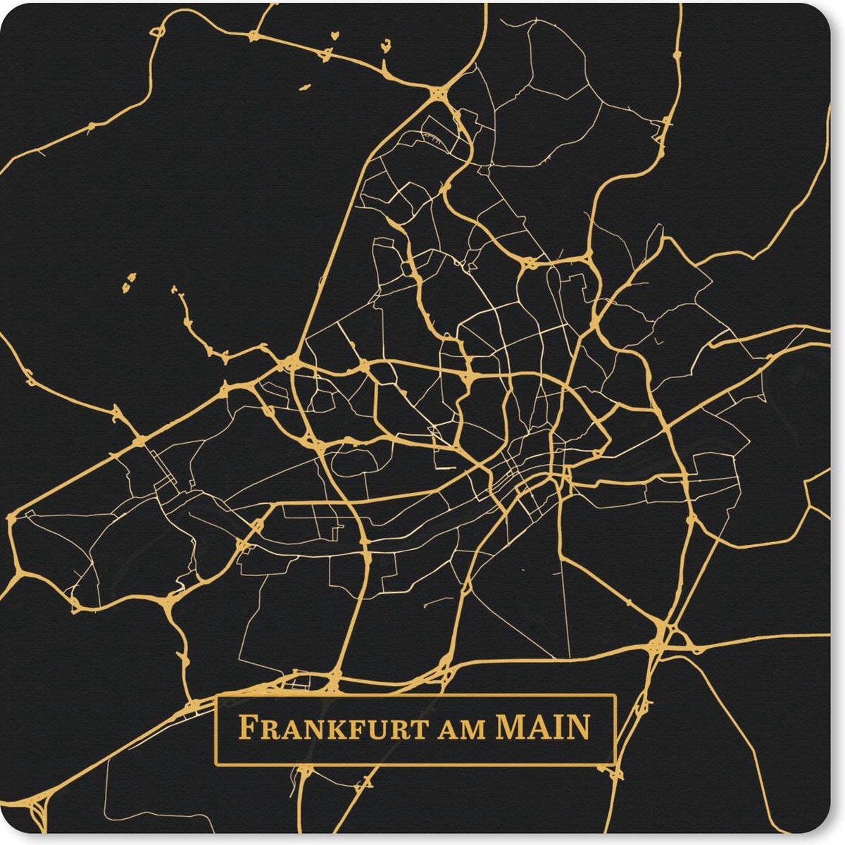 Muismat 20x20 cm - Mousepad Kaart - Frankfurt - Goud Zwart - Muismatten