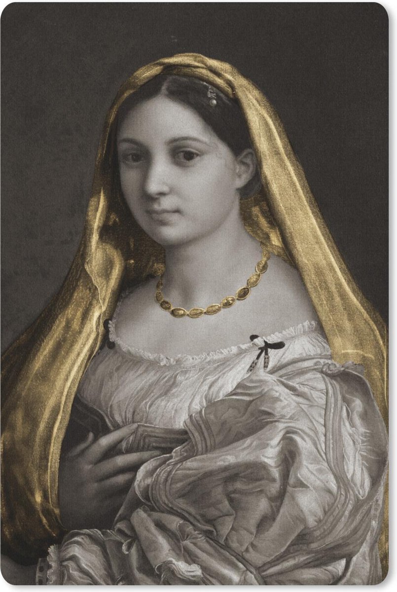 Muismat - Mousepad - De gesluierde vrouw - Raffaello Sanzio - Goud - 40x60 cm - Muismatten