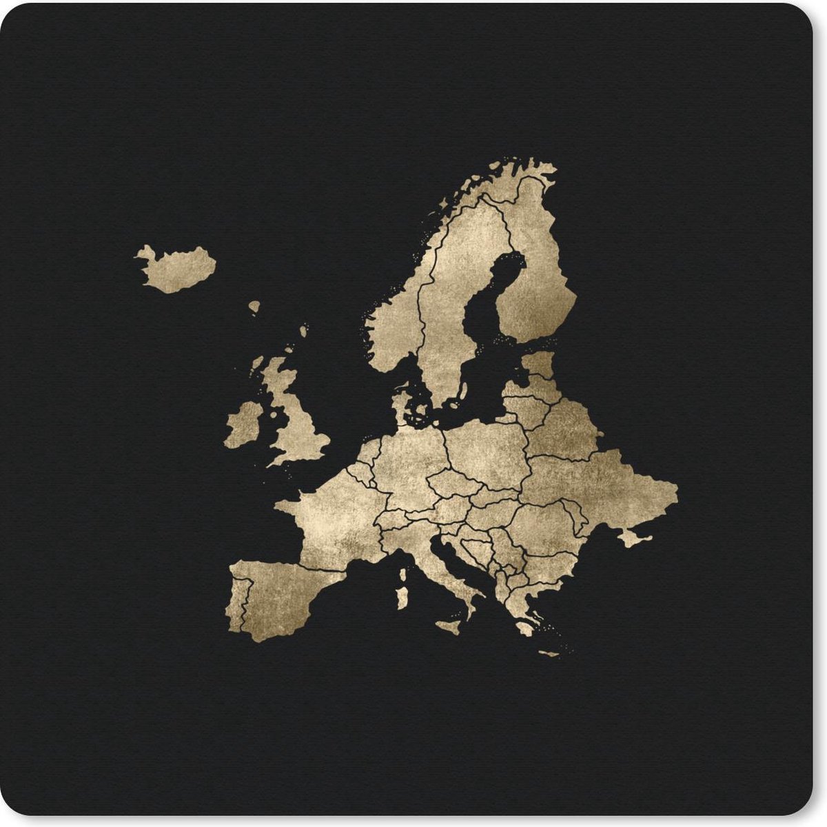 Muismat 20x20 cm - Mousepad Europa kaart - Goud - Zwart - Muismatten