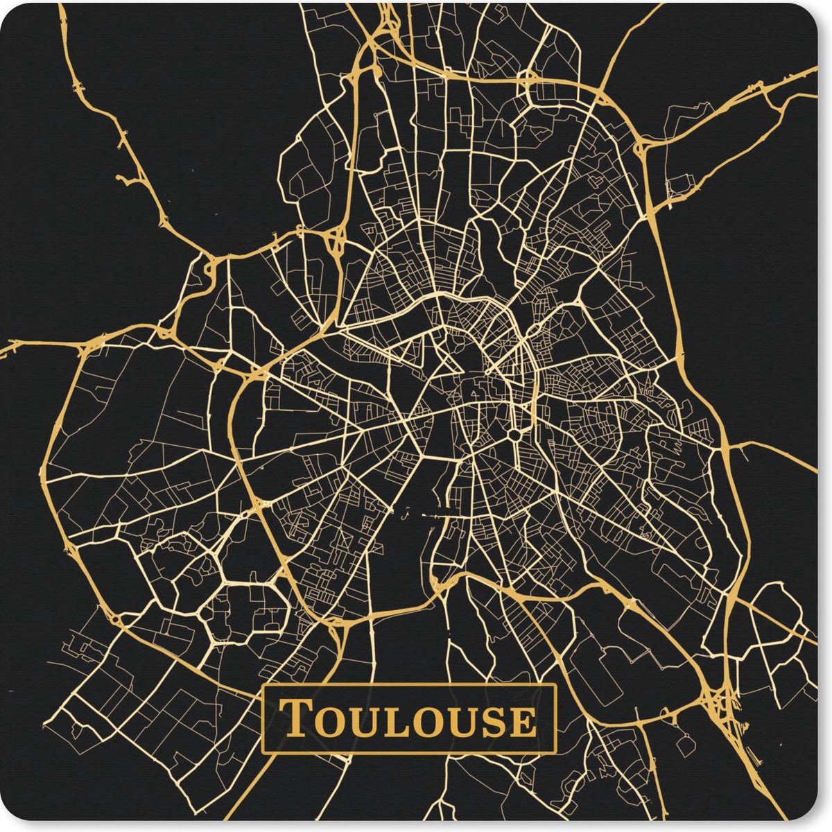 Muismat 30x30 cm - Mousepad Kaart - Toulouse - Zwart - Goud - Muismatten