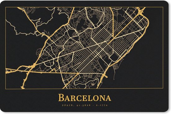 Zwarte muismat met een gouden kaart van Barcelona en de tekst 'BARCELONA'.