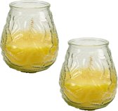 2x stuks windlichten geurkaarsen citronella glas 10 cm - Sfeerlichten citronellageur - Waxinelichtjes - Anti-muggen citronella