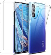 Silicone hoesje transparant met 2 Pack Tempered glas Screen Protector Geschikt voor: OPPO Find X2 Neo