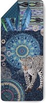 Lichtgewicht Reishanddoek - Sporthanddoek - Strandlaken - 3 in 1 - 75x180cm - 100% Zacht Polyvelvet - Multicolor Blauw Panter