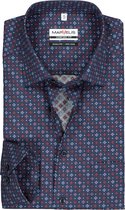 MARVELIS comfort fit overhemd - blauw met bordeaux en roze dessin - Strijkvrij - Boordmaat: 41