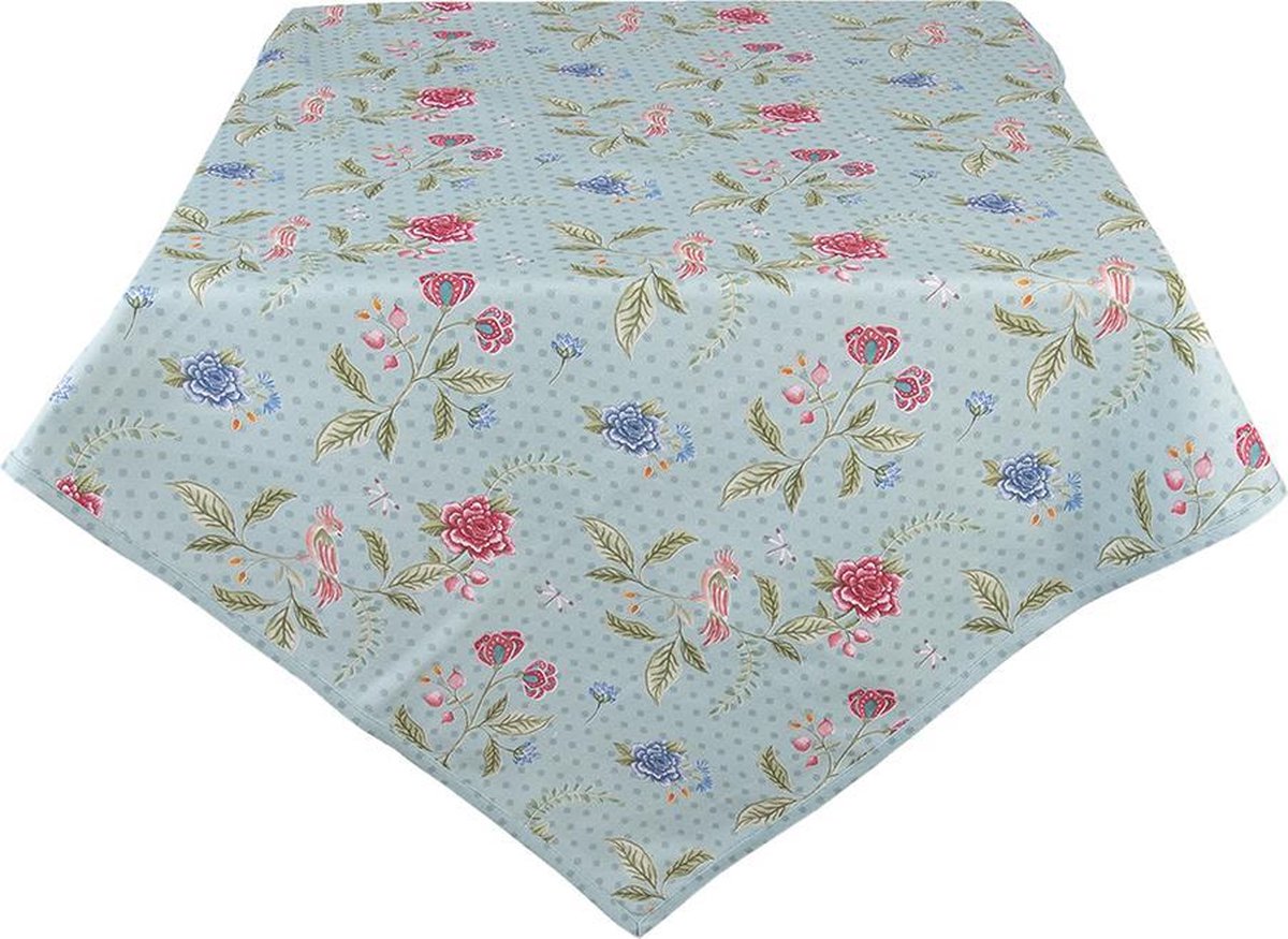Clayre & Eef Tafelkleed 100x100 cm Blauw Groen Katoen Vierkant Bloemen Tafellaken