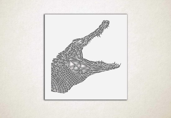 Line Art - Krokodil vierkant - M - 61x60cm - Wit - geometrische wanddecoratie
