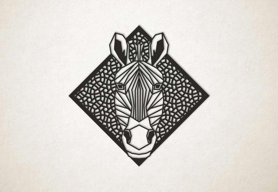 Line Art - Zebra met achtergrond - L - 82x82cm - Zwart - geometrische wanddecoratie