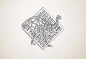 Line Art - Struisvogel met achtergrond - S - 45x45cm - EssenhoutWit - geometrische wanddecoratie