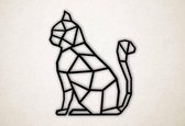 Wanddecoratie - Zittende kat - S - 55x45cm - Zwart - muurdecoratie - Line Art