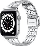 Strap-it Roestvrijstalen band - Geschikt voor Apple Watch bandje - Series 1/2/3/4/5/6/7/8/9/SE/Ultra (2) - Zilver - RVS stalen band met verstelbare sluiting - Metalen iWatch bandje voor maat: 42 mm 44 mm 45 mm 49 mm