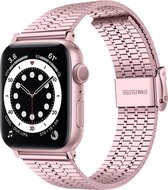 Strap-it Roestvrijstalen band - Geschikt voor Apple Watch bandje - Series 1/2/3/4/5/6/7/8/9/SE - Roze - RVS stalen band met verstelbare sluiting - Metalen iWatch bandje voor maat: 38 mm 40 mm 41 mm