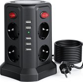 Stekkerdoos 5 meter - Zinaps Power Strip met 16,4-voet / 5-meter kabel, meerdere socket met 8 compartimenten en 5 USB-poorten, overbelastingsbeveiliging, kortsluitbescherming, zwarte socket t