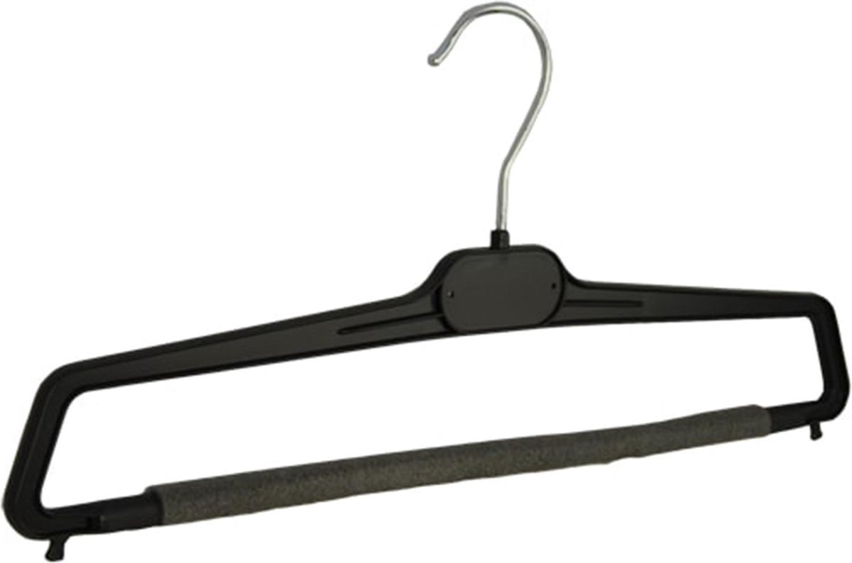 De Kledinghanger Gigant - 10 x Broekhanger / pantalonhanger kunststof zwart met anti-slip broeklat (2 mm schuim), 40 cm