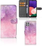 Telefoonhoesje Geschikt voor Samsung Galaxy A22 5G Flipcase Pink Purple Paint