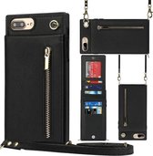 Cross-body rits vierkante TPU + PU achterkant van de behuizing met houder en kaartsleuven en portemonnee en riem voor iPhone 8 Plus / 7 Plus (zwart)