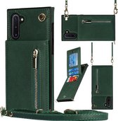 Voor Samsung Galaxy Note10 Cross-body Rits Vierkante TPU + PU Achterkant Case met Houder & Kaartsleuven & Portemonnee & Riem (Groen)