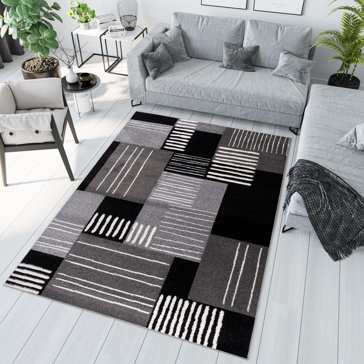 Tapiso Jawa Vloerkleed Zwart Grijs Laagpolig Modern Tapijt Maat- 200x290 Grijs Antraciet 4