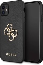 Guess 4G Saffiano metal Logo Case iPhone 11 Zwart
