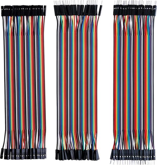 Produktbild von MMOBIEL 120x Dupont-Kabel Set – 40-polig, M/M, M/F, F/F, 20cm, Für Arduino, Raspberry Pi & Breadboard