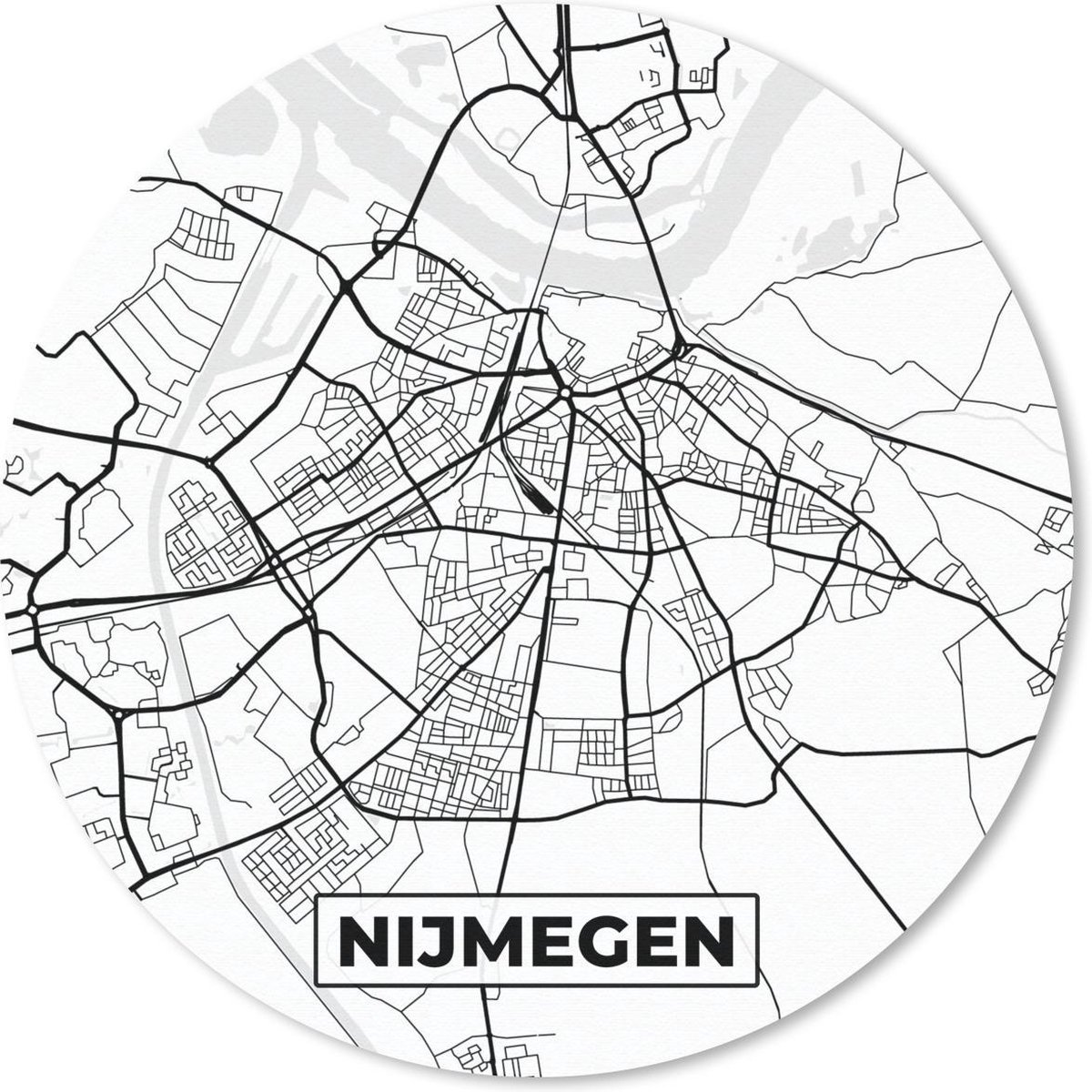 Muismat rond 40x40 cm - Mousepad Kaart - Nijmegen - Zwart - Wit - Ronde muismatten