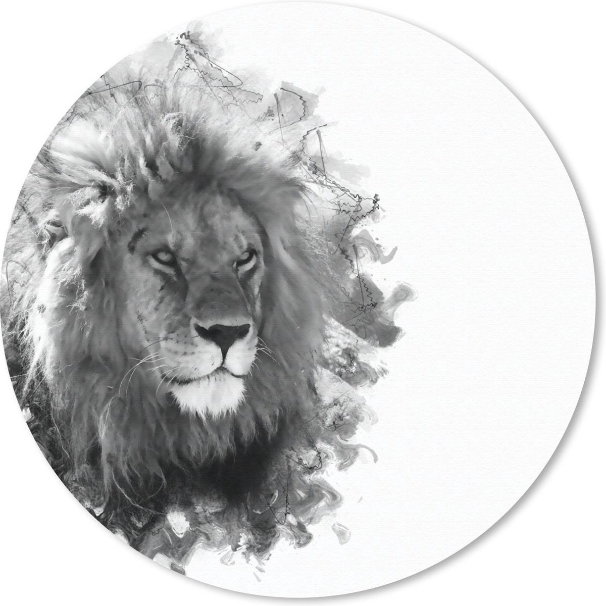 Muismat rond 40x40 cm - Mousepad Leeuw - Lijn - Zwart - Wit - Ronde muismatten