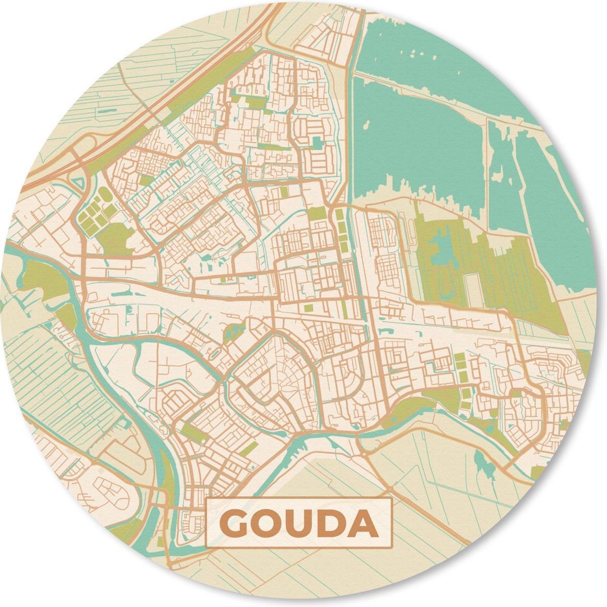 Muismat rond 40x40 cm - Mousepad Kaart - Gouda - Vintage - Ronde muismatten