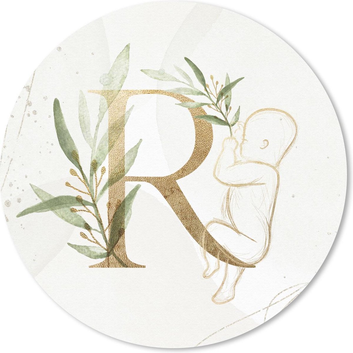 Muismat rond 50x50 cm - Mousepad Letters - R - Baby - Bladeren - Ronde muismatten