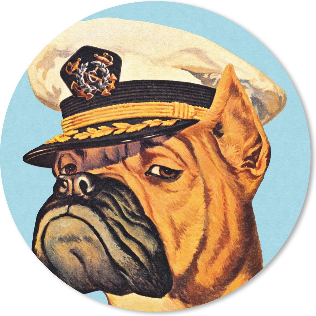 Muismat rond 50x50 cm - Mousepad Een illustratie van een hond als kapitein in pop art - Ronde muismatten