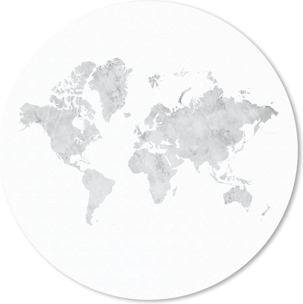 Muismat - Mousepad - Rond - Wereldkaart - Marmer print - Grijs - 50x50 cm - Ronde muismat