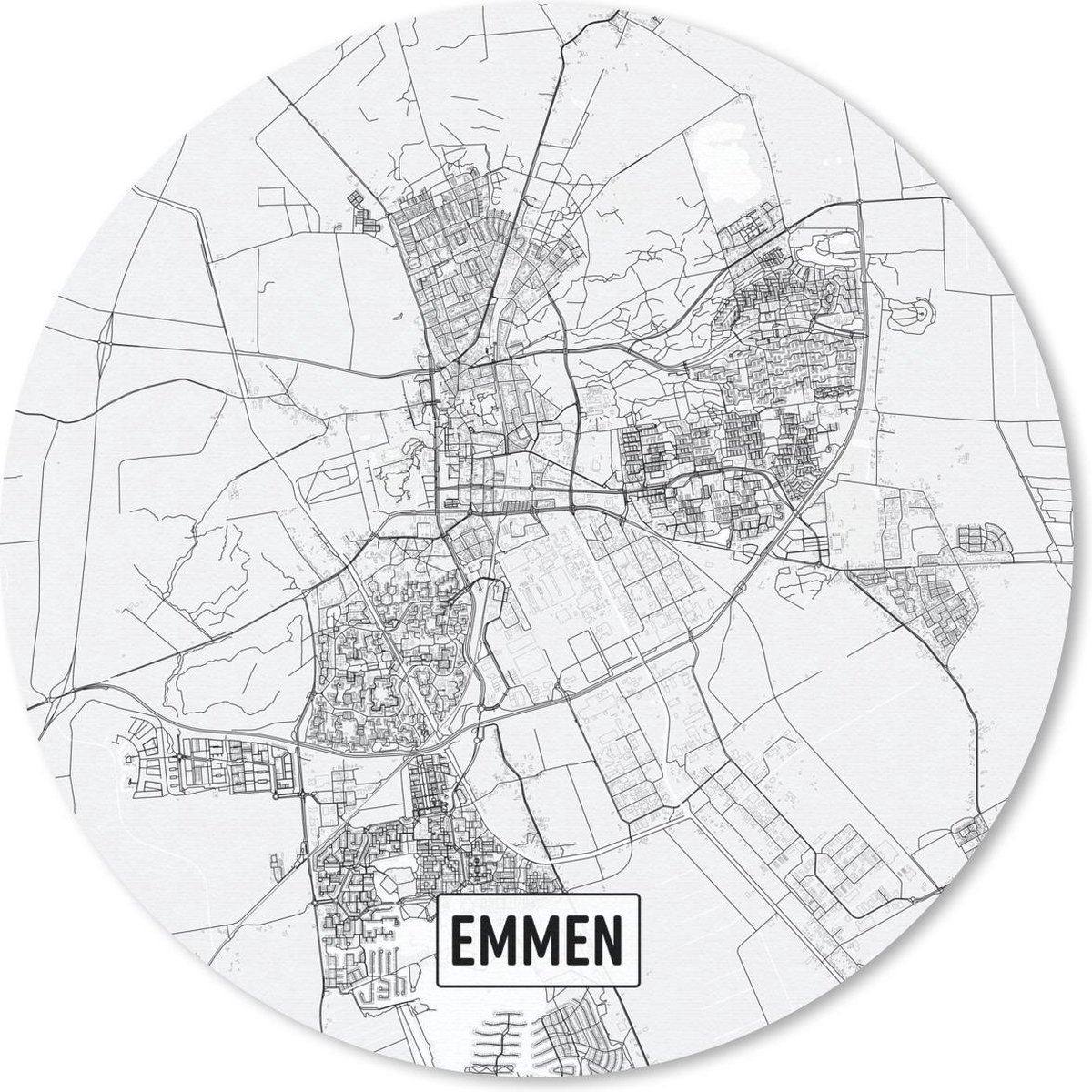 Muismat rond 50x50 cm - Mousepad Stadskaart Emmen - Ronde muismatten