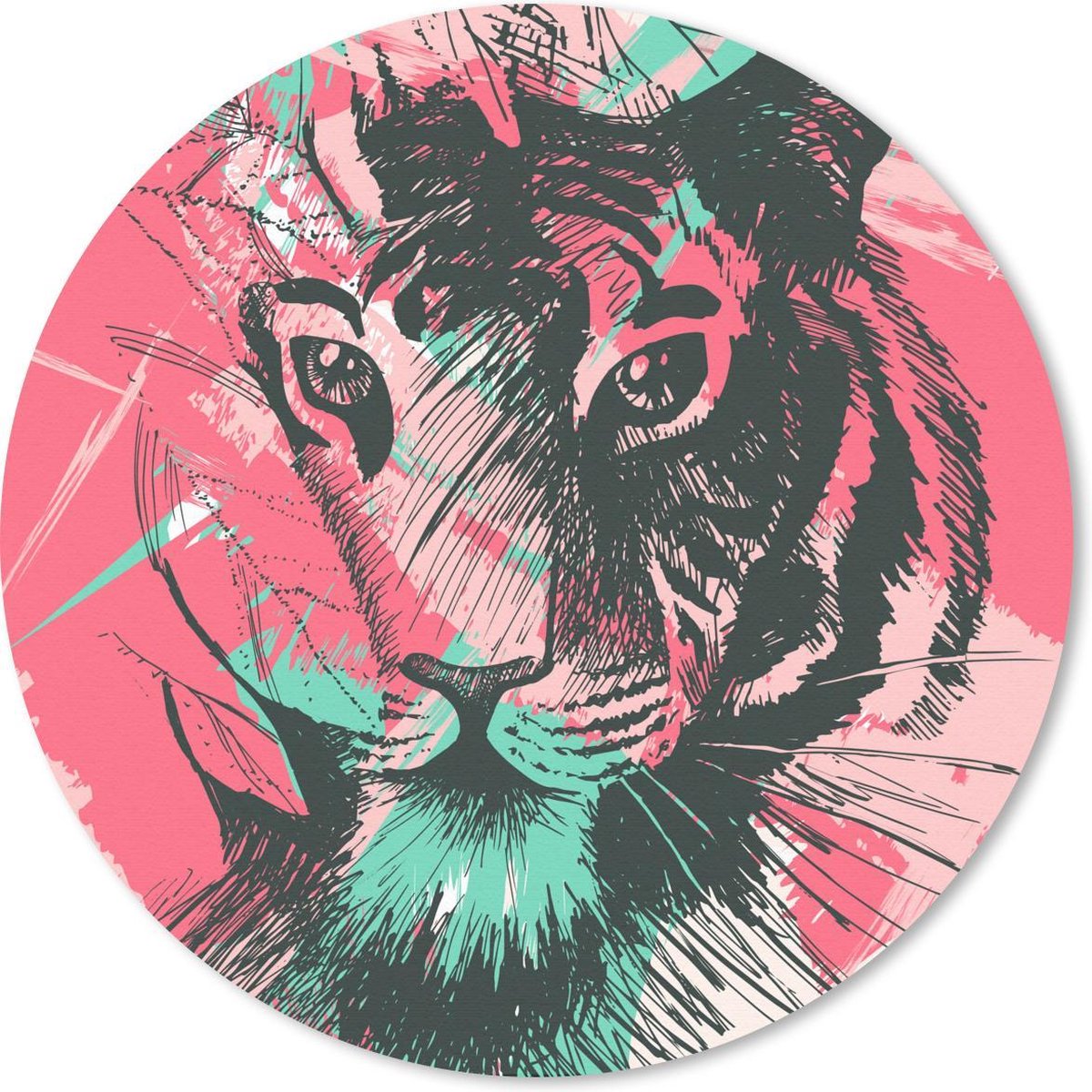 Muismat rond 50x50 cm - Mousepad Tijger - Abstract - Roze - Ronde muismatten