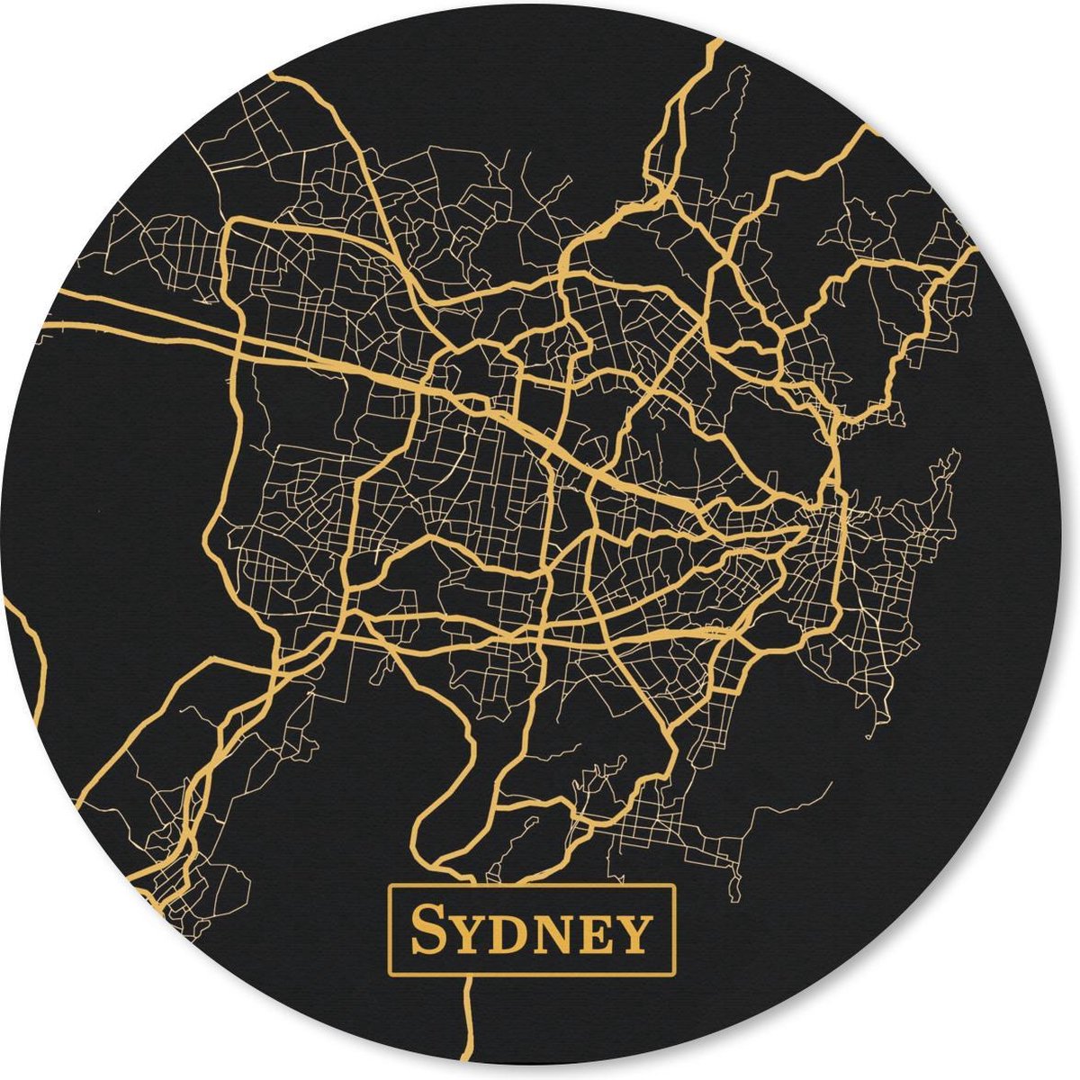 Muismat rond 40x40 cm - Mousepad Kaart - Sydney - Australië - Goud - Zwart - Ronde muismatten