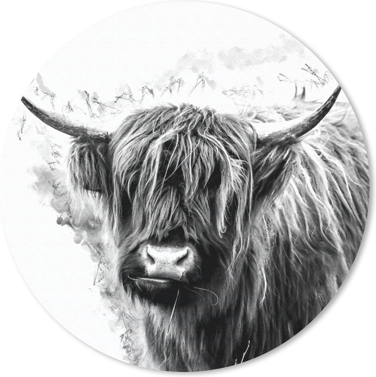 Muismat rond 50x50 cm - Mousepad Schotse Hooglander - Koe - Wit - Ronde muismatten
