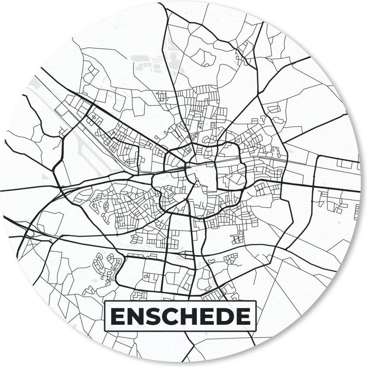 Muismat rond 40x40 cm - Mousepad Kaart - Enschede - Zwart - Wit - Ronde muismatten