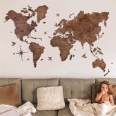 2D Houten Wereldkaart Eiken XL (200x120 cm) Premium Wanddecoratie Design Wereld Kaart Echt Hout