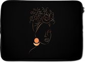 Laptophoes 14 inch - Vrouw - Goud - Zwart - Line art - Laptop sleeve - Binnenmaat 34x23,5 cm - Zwarte achterkant