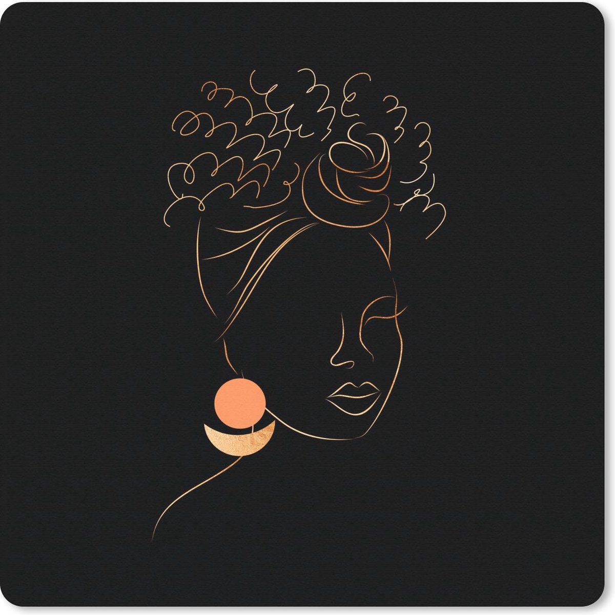 Muismat 20x20 cm - Mousepad Vrouw - Goud - Line art - Muismatten